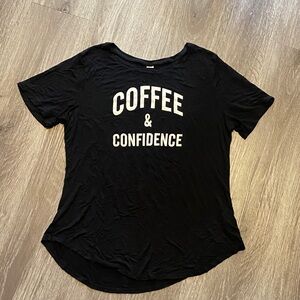 Old Navy Black Tee with Coffee & Confidence Print